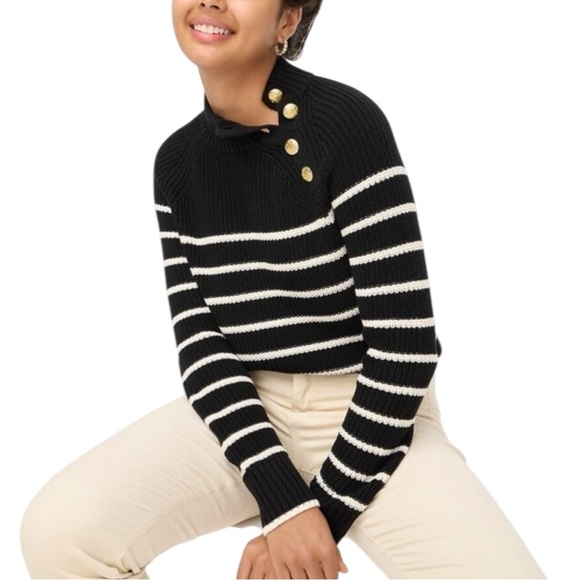 J. Crew Factory Sweaters - J. CREW FACTORY Preppy Nautical w/ Gold Button Sweater in Black/White Size Large